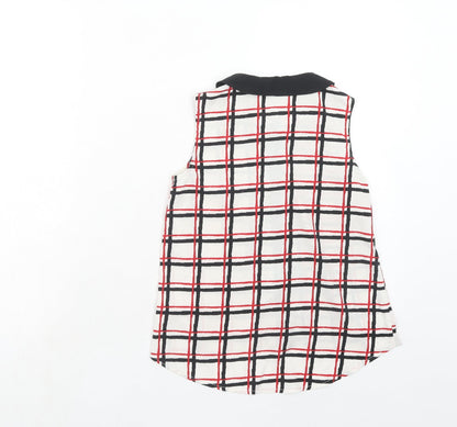 BHS Girls Red Geometric Polyester Basic Tank Size 10-11 Years Collared Button