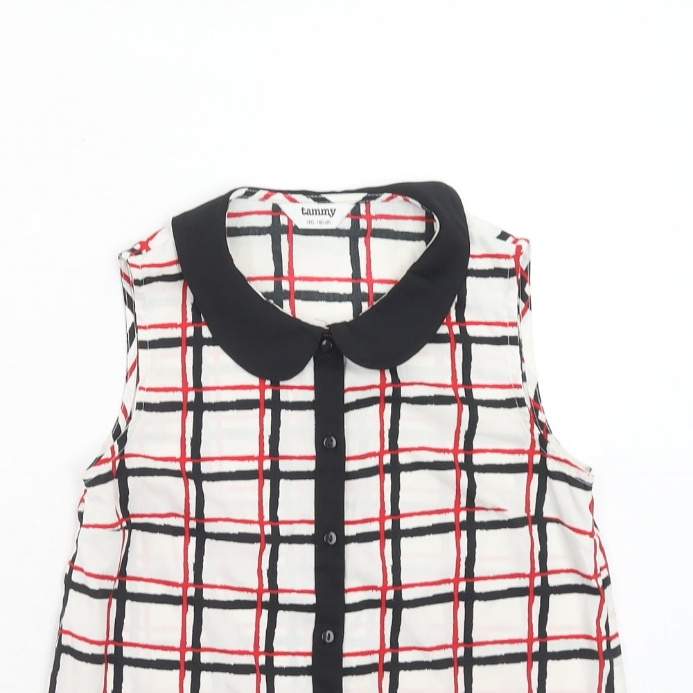 BHS Girls Red Geometric Polyester Basic Tank Size 10-11 Years Collared Button