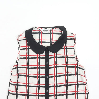 BHS Girls Red Geometric Polyester Basic Tank Size 10-11 Years Collared Button