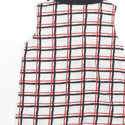 BHS Girls Red Geometric Polyester Basic Tank Size 10-11 Years Collared Button