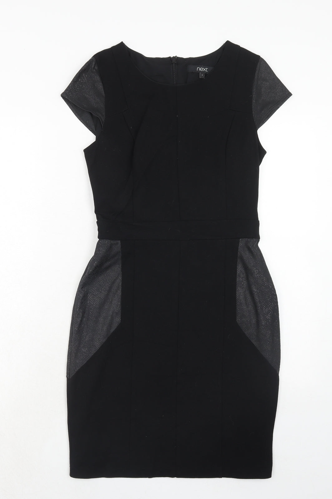 NEXT Womens Black Colourblock Viscose A-Line Size 8 Round Neck Zip
