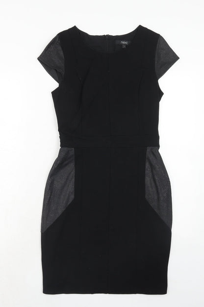 NEXT Womens Black Colourblock Viscose A-Line Size 8 Round Neck Zip