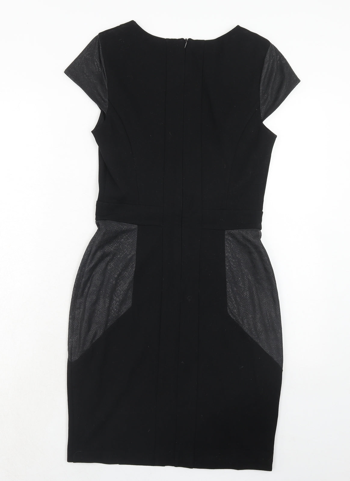 NEXT Womens Black Colourblock Viscose A-Line Size 8 Round Neck Zip