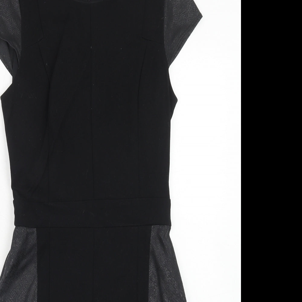 NEXT Womens Black Colourblock Viscose A-Line Size 8 Round Neck Zip