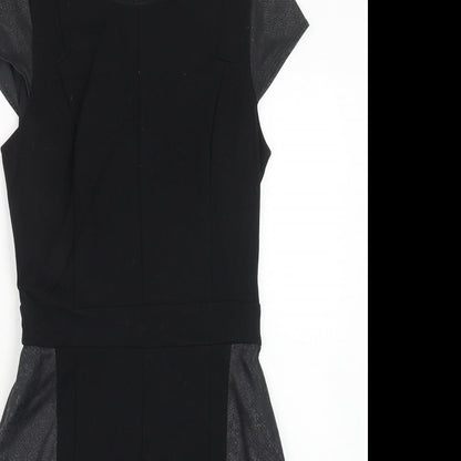 NEXT Womens Black Colourblock Viscose A-Line Size 8 Round Neck Zip