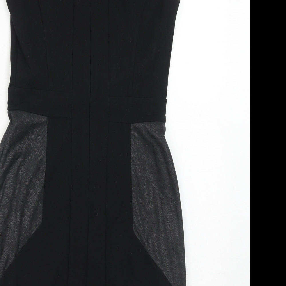 NEXT Womens Black Colourblock Viscose A-Line Size 8 Round Neck Zip