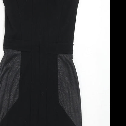 NEXT Womens Black Colourblock Viscose A-Line Size 8 Round Neck Zip