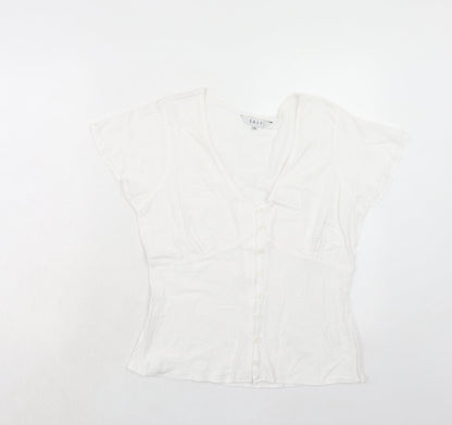 Womens UK Size 12 EAST White Basic Button-Up