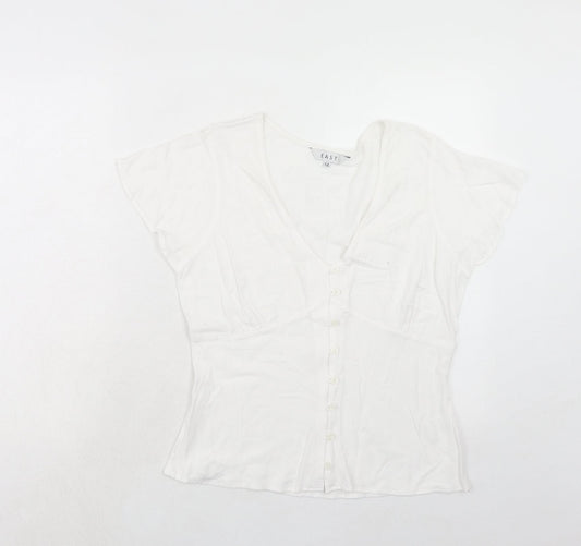 EAST Womens White Viscose Basic Button-Up Size 12 V-Neck