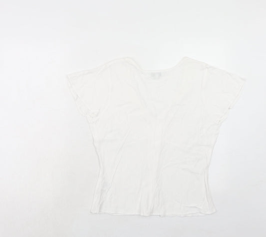 EAST Womens White Viscose Basic Button-Up Size 12 V-Neck