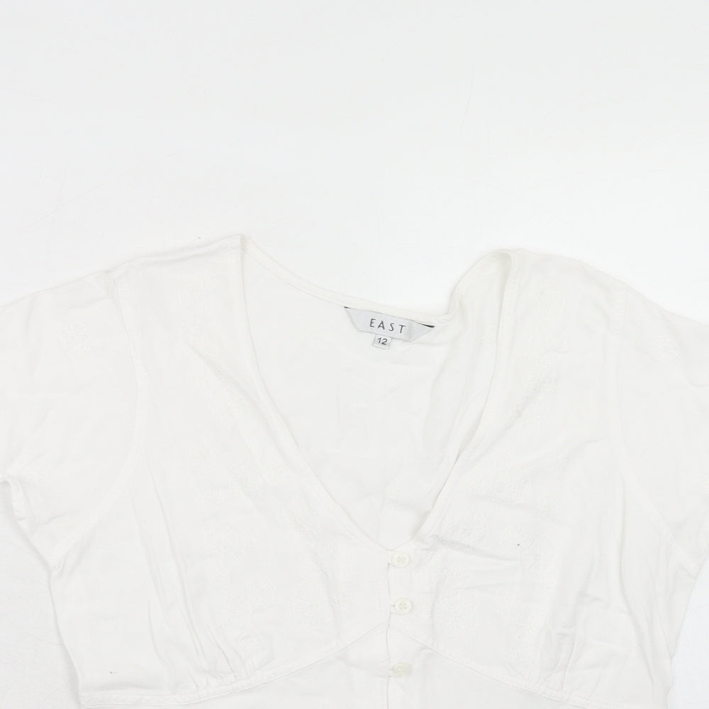 Womens UK Size 12 EAST White Basic Button-Up