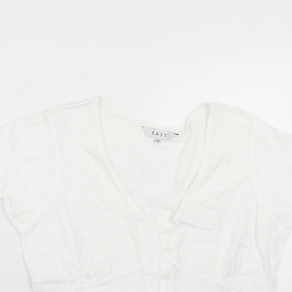 Womens UK Size 12 EAST White Basic Button-Up