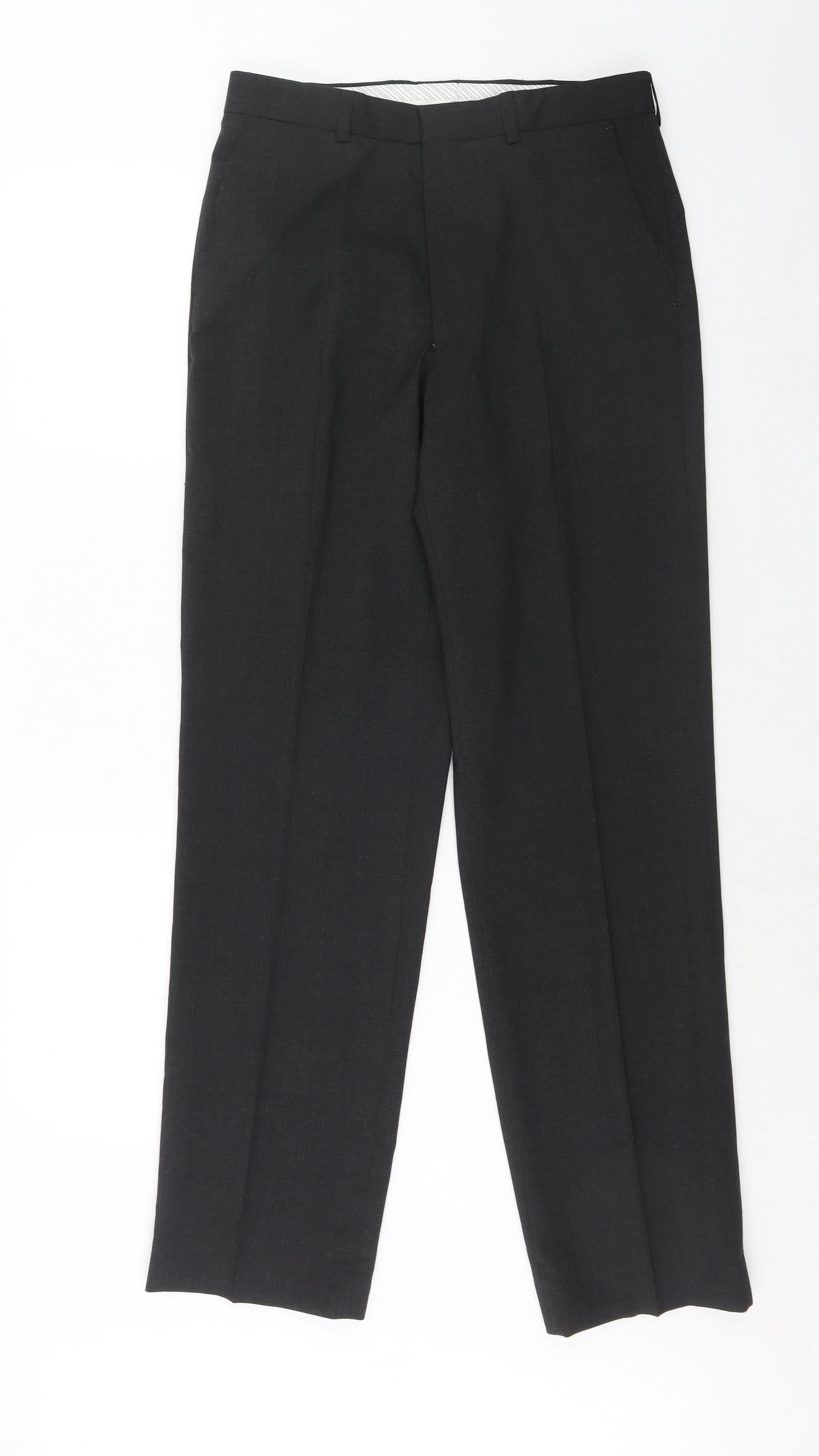 Marks and Spencer Mens Grey Polyester Dress Pants Trousers Size 30 in L33 in Regular Hook & Eye