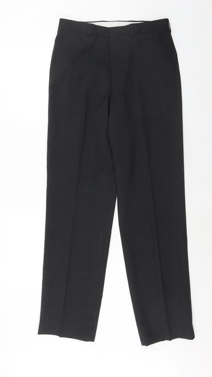 Marks and Spencer Mens Grey Polyester Dress Pants Trousers Size 30 in L33 in Regular Hook & Eye