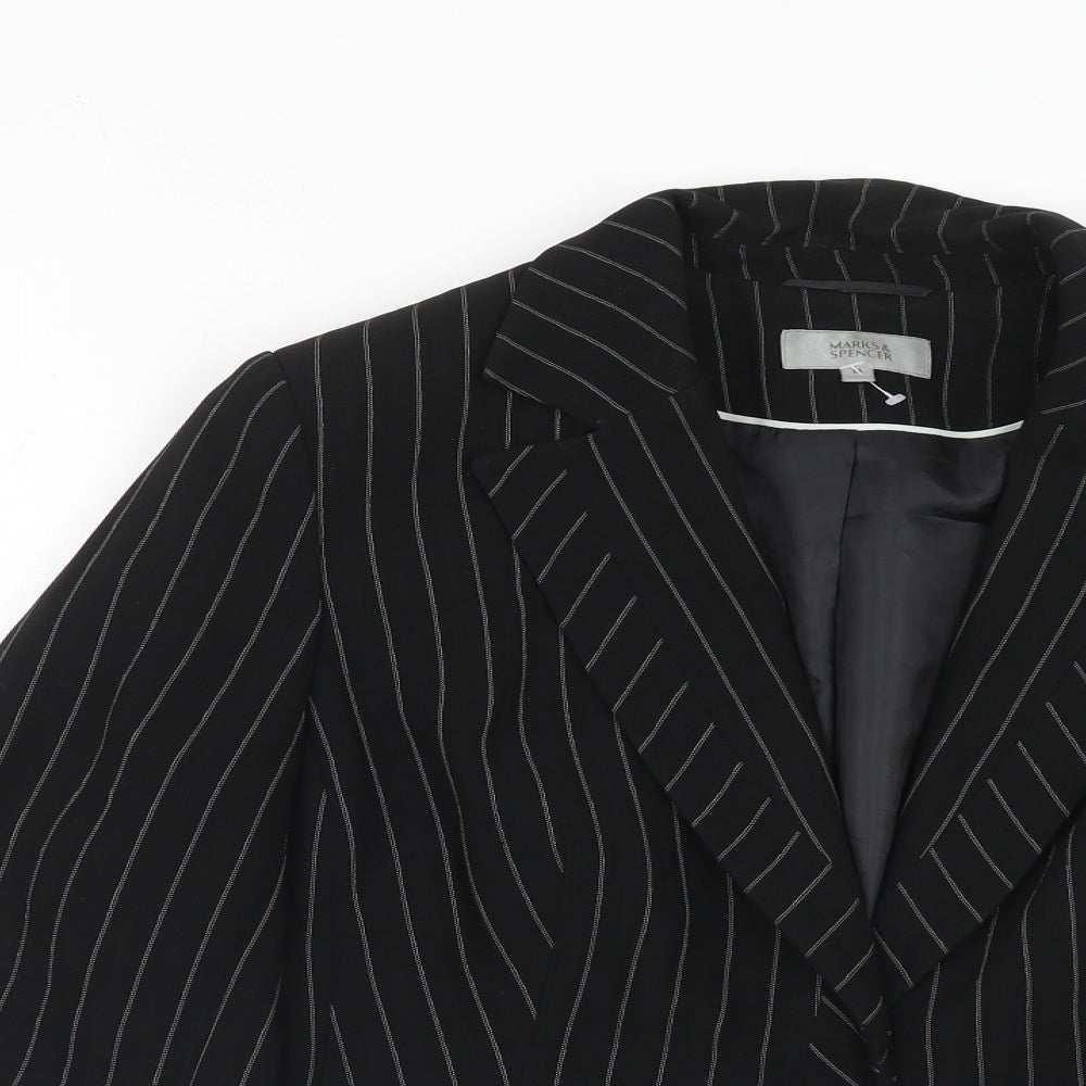 Marks and Spencer Womens Black Striped Polyester Jacket Blazer Size 14