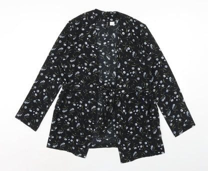 H&M Womens Black Floral Polyester Kimono Blouse Size S V-Neck