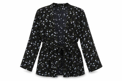 H&M Womens Black Floral Polyester Kimono Blouse Size S V-Neck