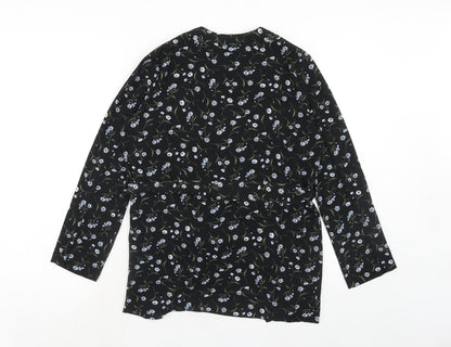 H&M Womens Black Floral Polyester Kimono Blouse Size S V-Neck