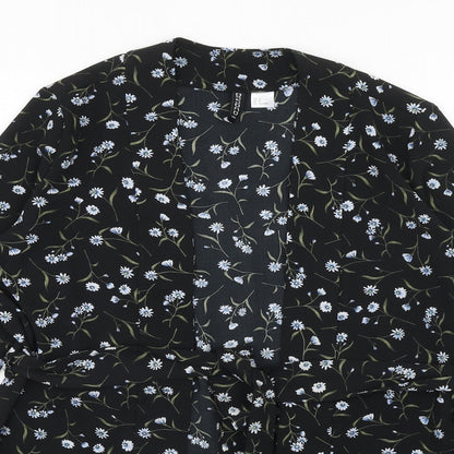 H&M Womens Black Floral Polyester Kimono Blouse Size S V-Neck