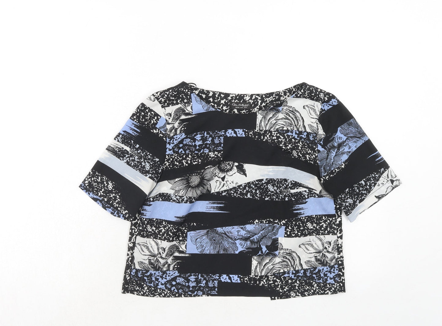 Miss Selfridge Womens Blue Geometric Polyester Basic Blouse Size 8 Round Neck