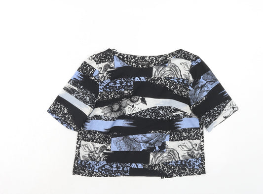 Miss Selfridge Womens Blue Geometric Polyester Basic Blouse Size 8 Round Neck