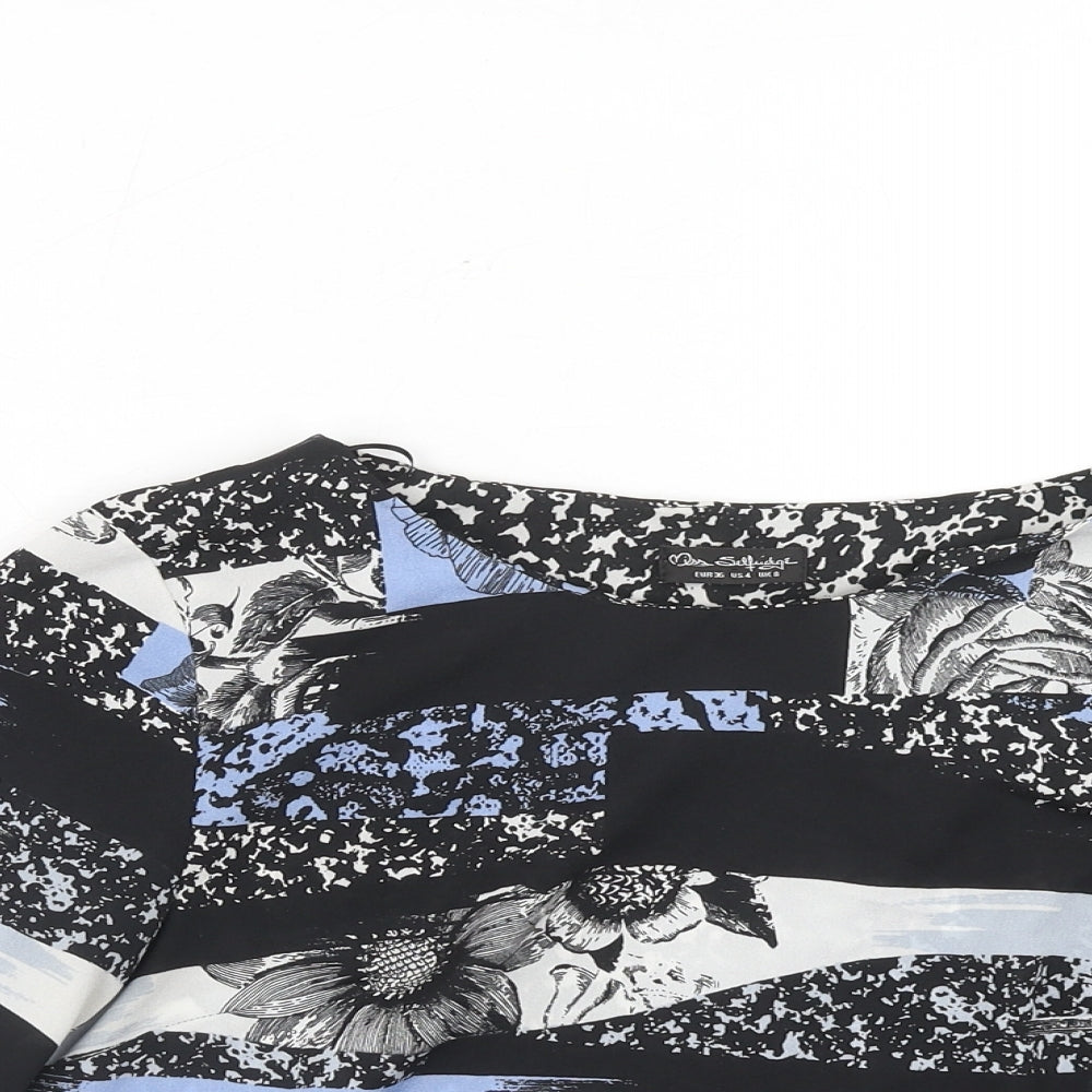 Miss Selfridge Womens Blue Geometric Polyester Basic Blouse Size 8 Round Neck