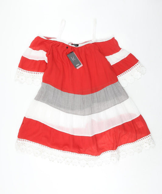 Klass Womens Red Colourblock Polyester Trapeze & Swing Size 10 One Shoulder Pullover