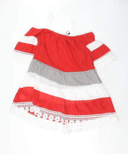 Klass Womens Red Colourblock Polyester Trapeze & Swing Size 10 One Shoulder Pullover