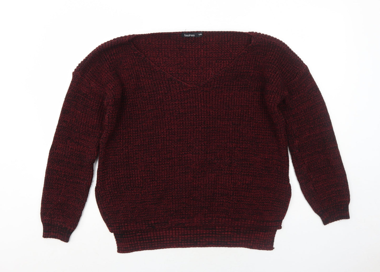 Boohoo Womens Red V-Neck Acrylic Pullover Jumper Size S