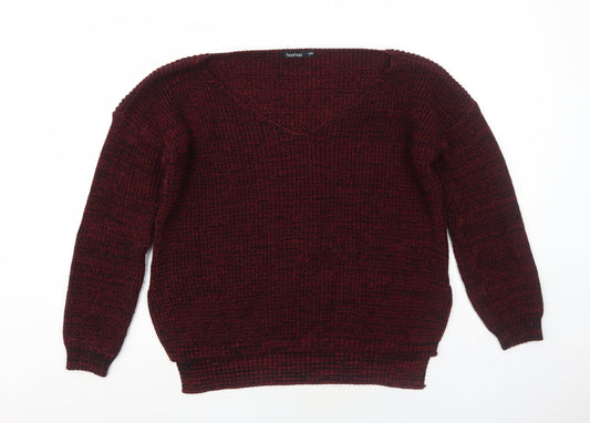 Boohoo Womens Red V-Neck Acrylic Pullover Jumper Size S