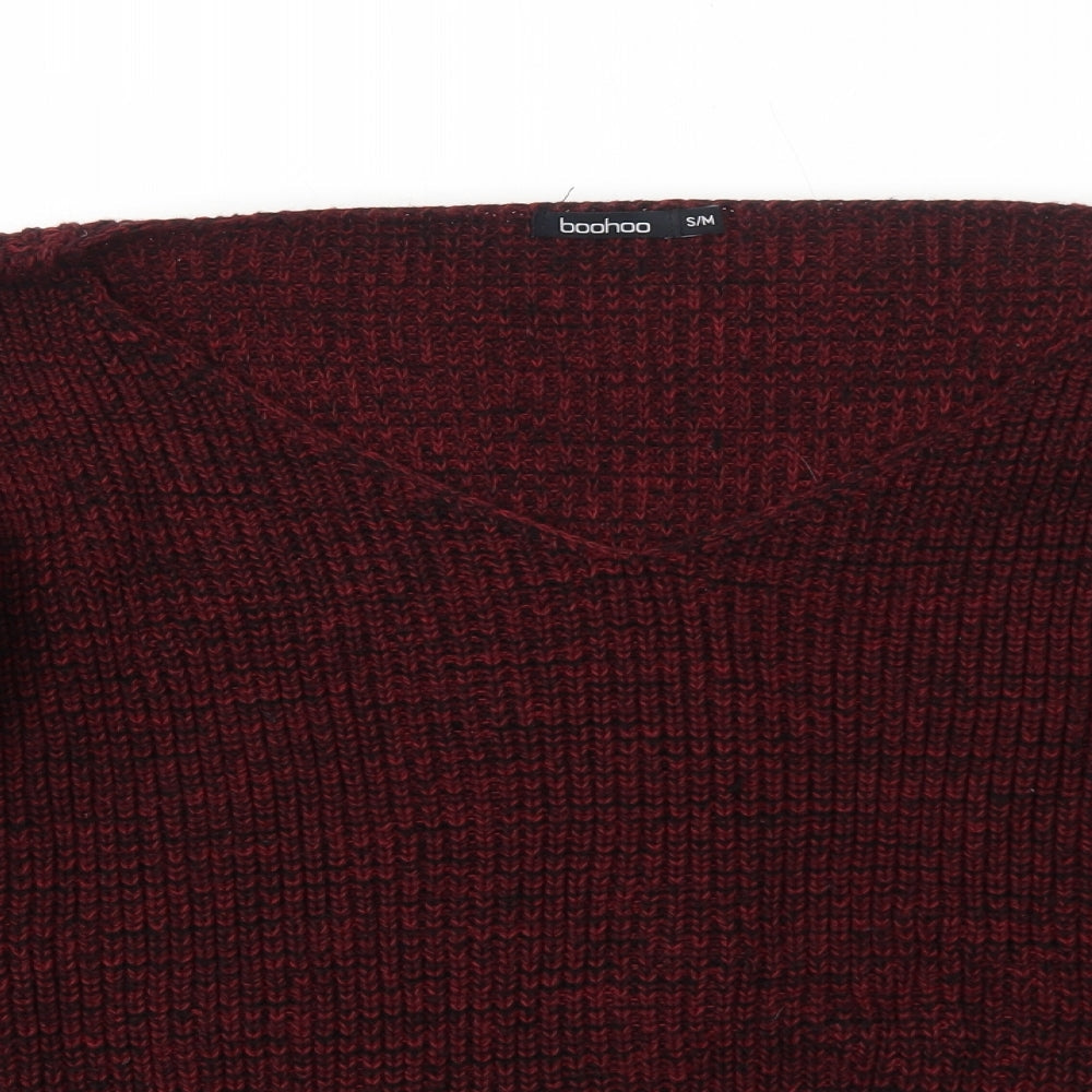 Boohoo Womens Red V-Neck Acrylic Pullover Jumper Size S
