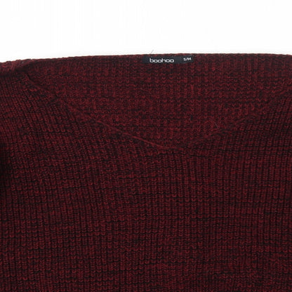 Boohoo Womens Red V-Neck Acrylic Pullover Jumper Size S