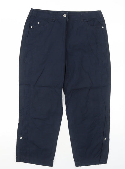 G.W. Womens Blue Cotton Trousers Size 16 Regular Zip