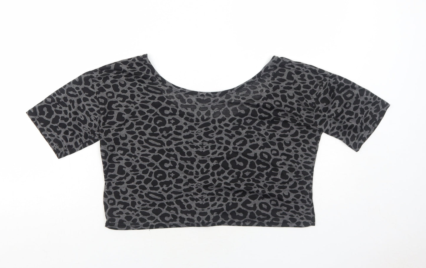 OKAY Womens Grey Animal Print Polyester Cropped T-Shirt Size 8 Round Neck - Leopard Print