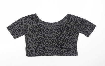 OKAY Womens Grey Animal Print Polyester Cropped T-Shirt Size 8 Round Neck - Leopard Print