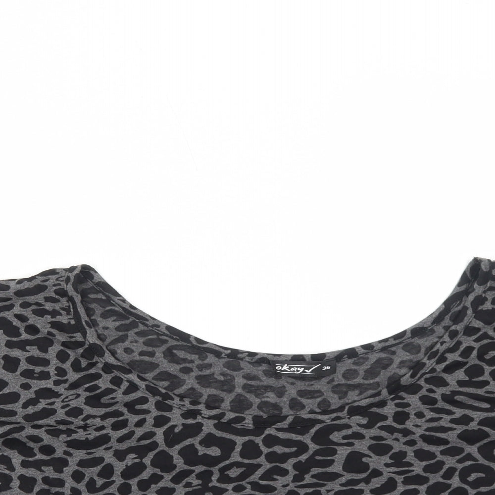 OKAY Womens Grey Animal Print Polyester Cropped T-Shirt Size 8 Round Neck - Leopard Print