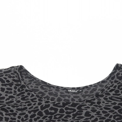 OKAY Womens Grey Animal Print Polyester Cropped T-Shirt Size 8 Round Neck - Leopard Print
