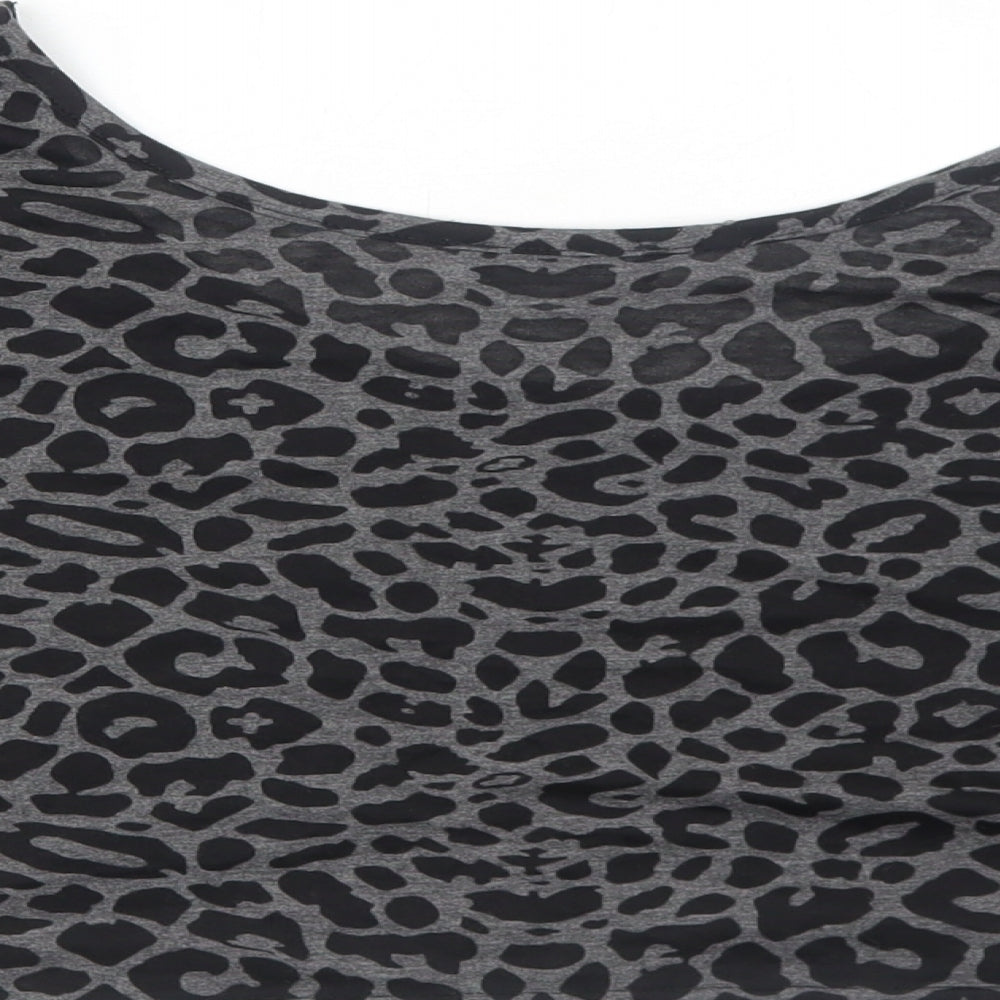 OKAY Womens Grey Animal Print Polyester Cropped T-Shirt Size 8 Round Neck - Leopard Print