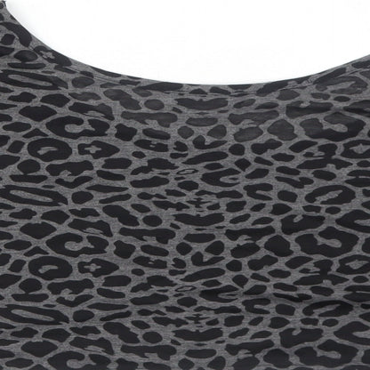 OKAY Womens Grey Animal Print Polyester Cropped T-Shirt Size 8 Round Neck - Leopard Print