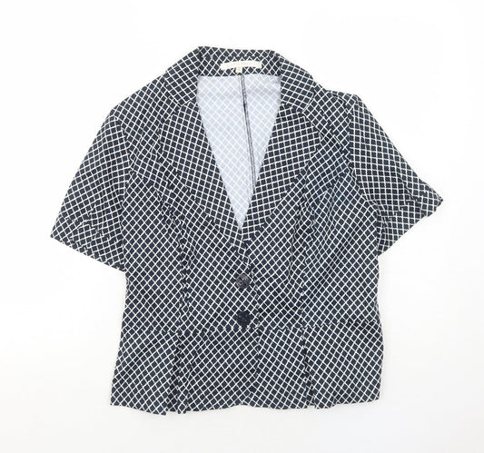 Epilogue Womens Blue Geometric Jacket Blazer Size 12 Button