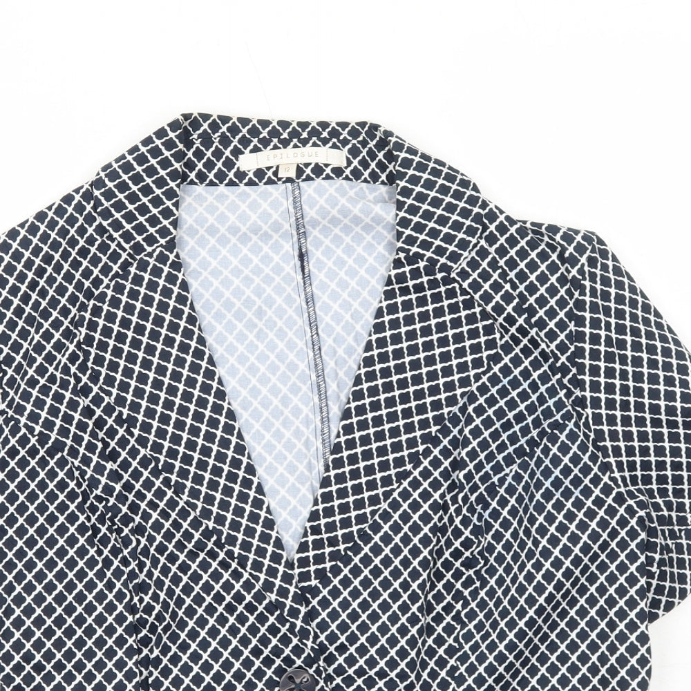 Epilogue Womens Blue Geometric Jacket Blazer Size 12 Button