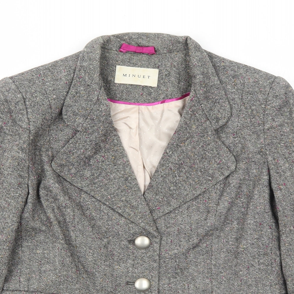 Minuet Womens Grey Geometric Wool Jacket Blazer Size 10