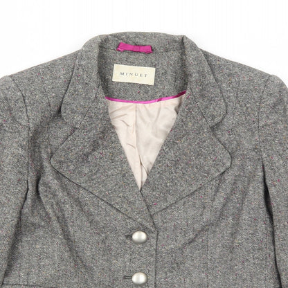 Minuet Womens Grey Geometric Wool Jacket Blazer Size 10