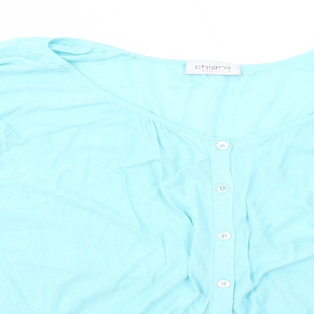 Chiara Bini Womens Blue Round Neck Cotton Cardigan Jumper Size M