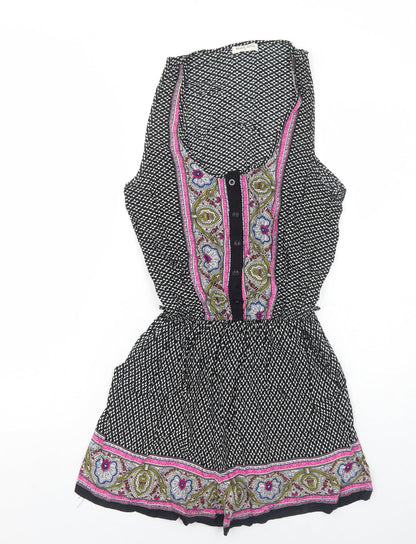 Brave Soul Womens Black Geometric Viscose Playsuit One-Piece Size S Button