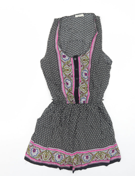 Brave Soul Womens Black Geometric Viscose Playsuit One-Piece Size S Button