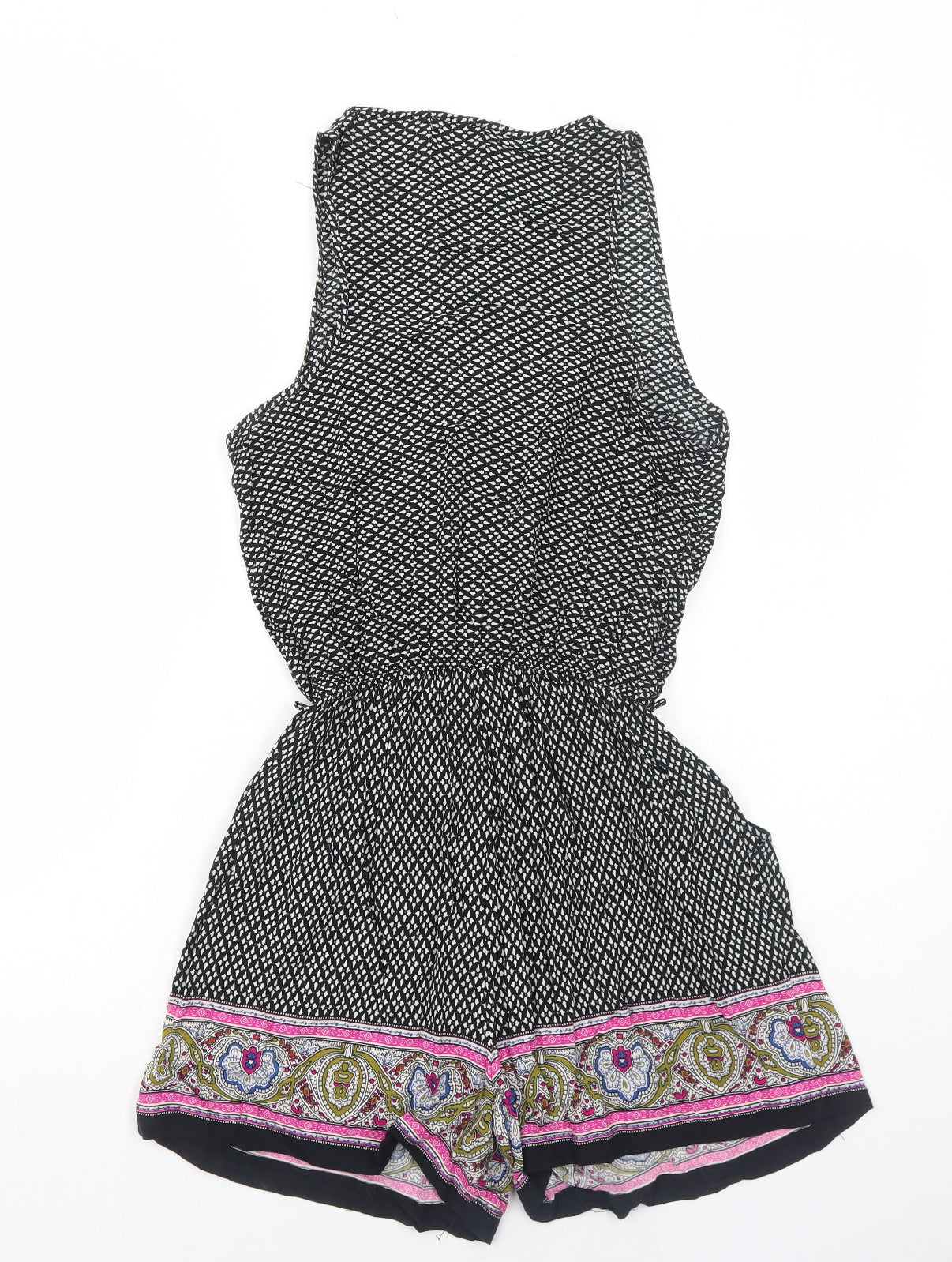 Brave Soul Womens Black Geometric Viscose Playsuit One-Piece Size S Button