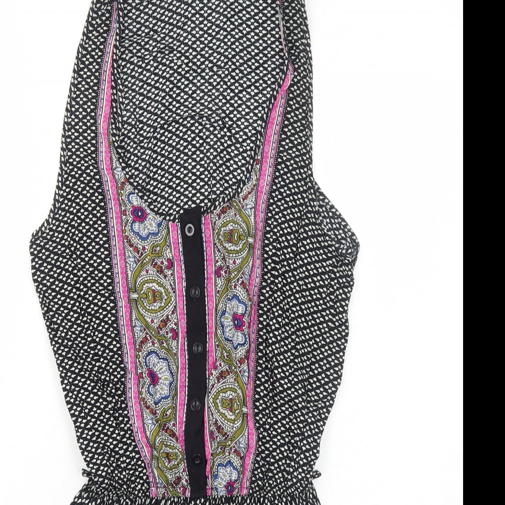 Brave Soul Womens Black Geometric Viscose Playsuit One-Piece Size S Button