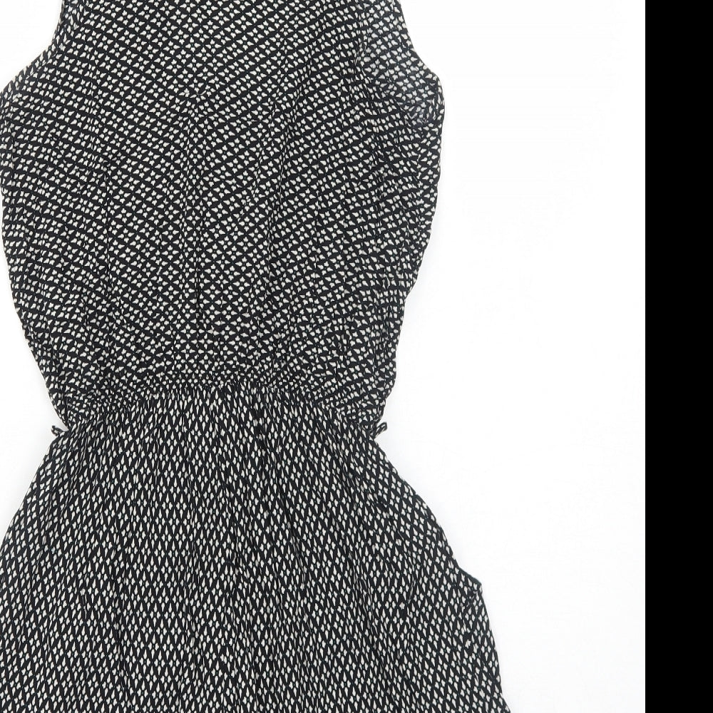 Brave Soul Womens Black Geometric Viscose Playsuit One-Piece Size S Button