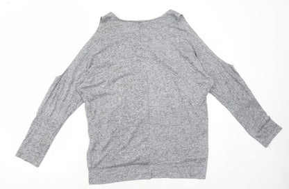 Bleuh Ceil Womens Grey Geometric Polyester Basic Blouse Size M Round Neck - Cold Shoulder